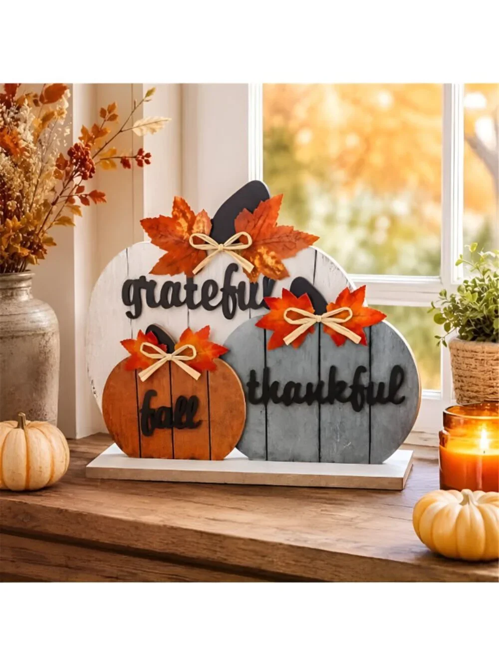 Fall Decor, Thanksgiving Fall Decorations for Home, 3Pcs Wooden Autumn